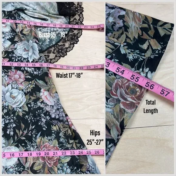 Vintage 1970s Black Floral A-Line Cape Maxi Dress - Picture 6 of 7